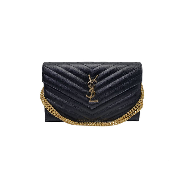 YSL Wallet On Chain Large Envelope Classic Cassandre Leather Ghw (Black)