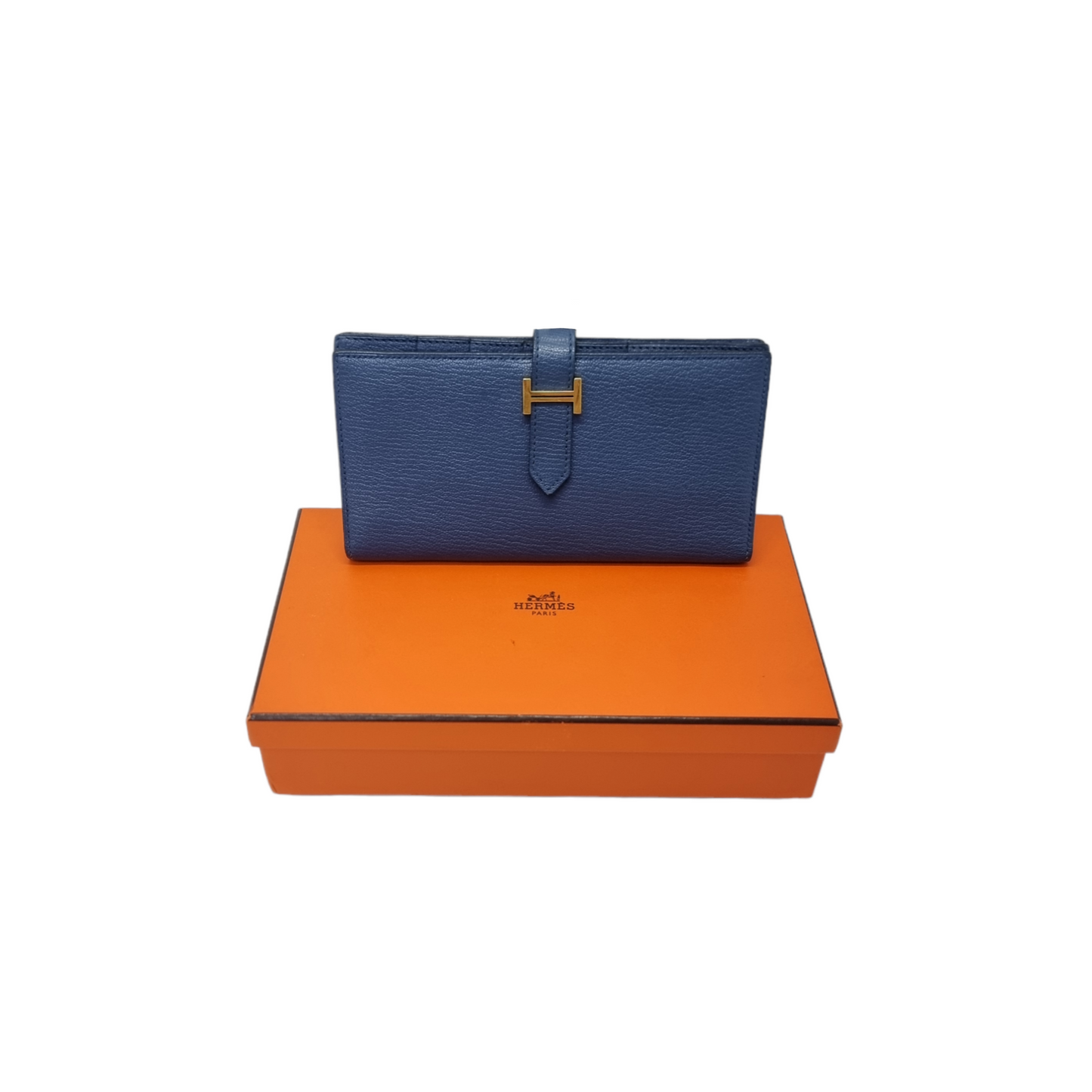 Hermes Bearn Compact Wallet Chevre Leather Ghw (Blue)
