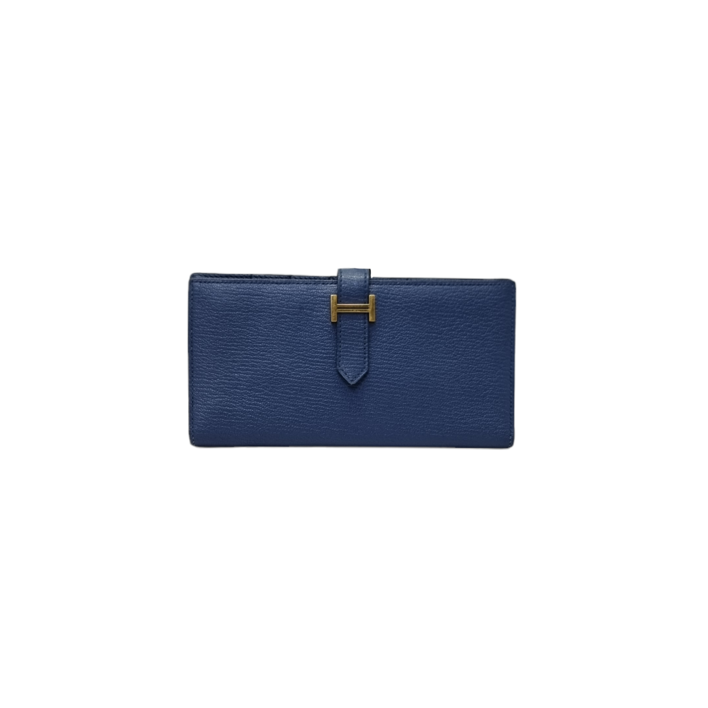 Hermes Bearn Compact Wallet Chevre Leather Ghw (Blue)