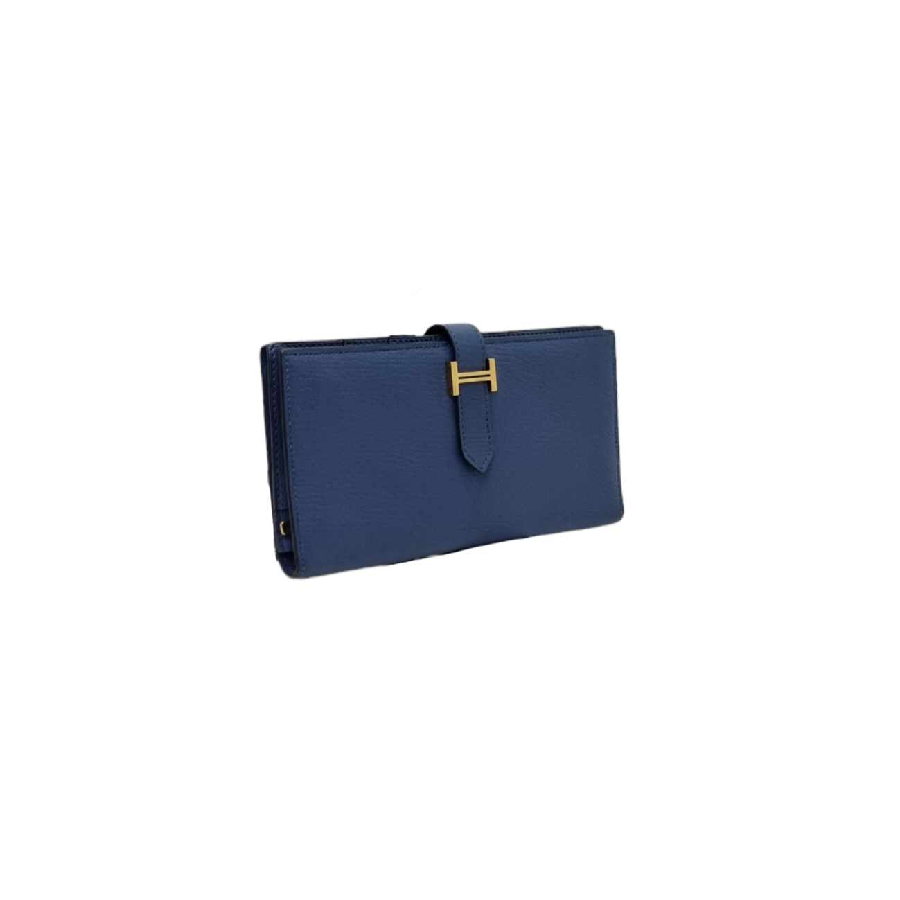 Hermes Bearn Compact Wallet Chevre Leather Ghw (Blue)