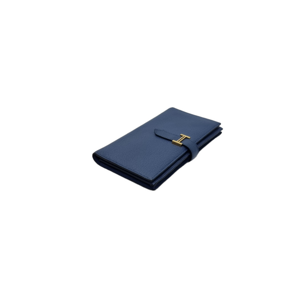 Hermes Bearn Compact Wallet Chevre Leather Ghw (Blue)