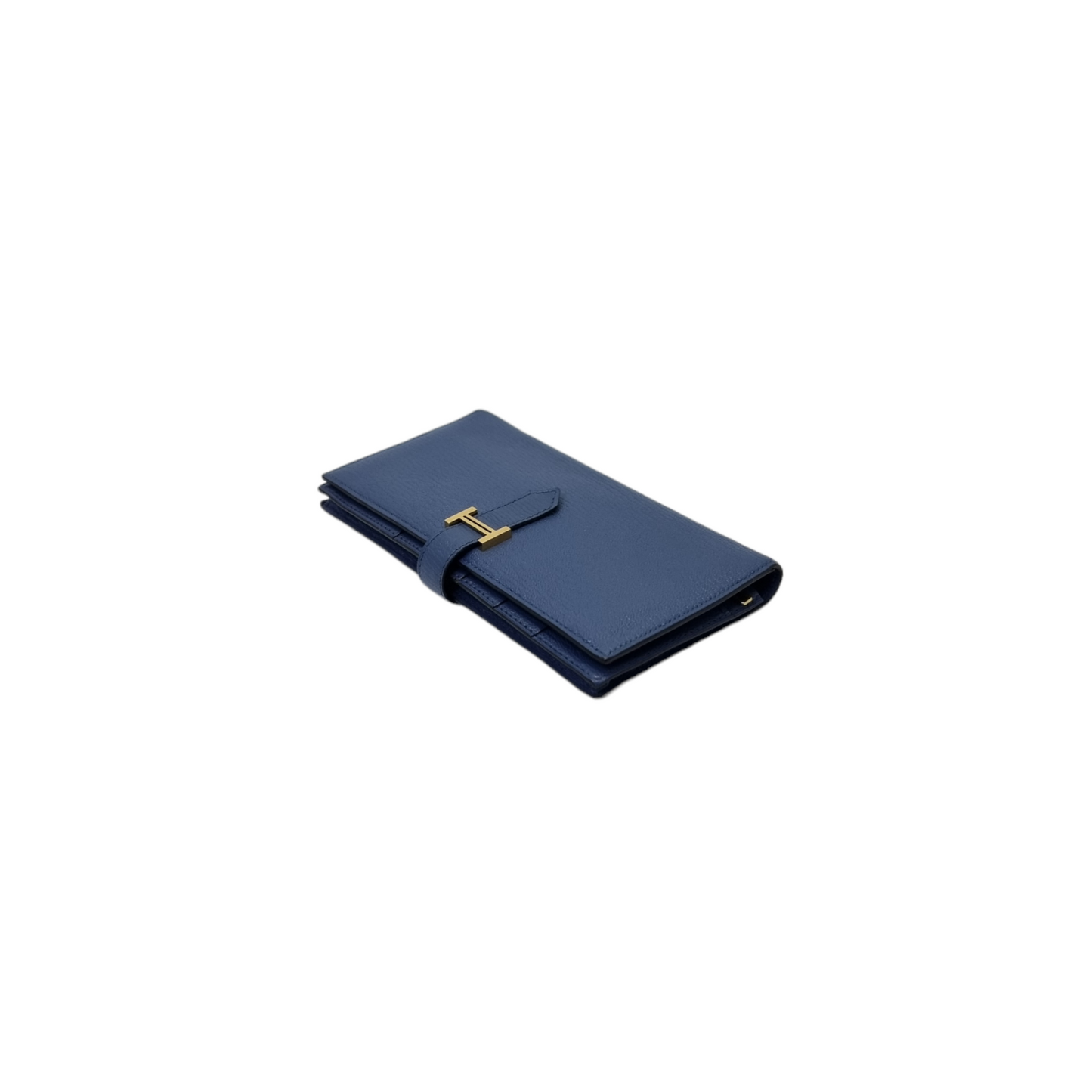Hermes Bearn Compact Wallet Chevre Leather Ghw (Blue)