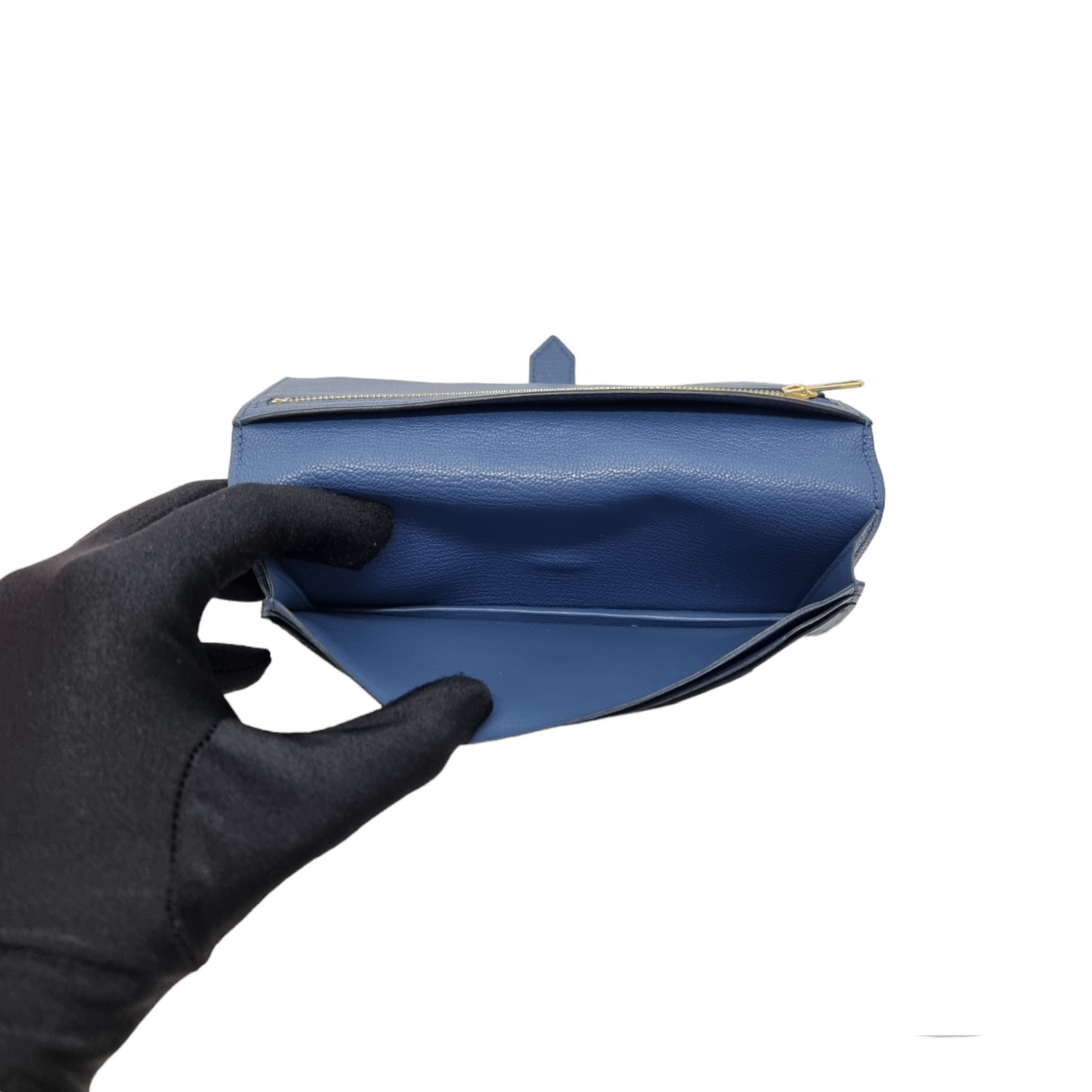 Hermes Bearn Compact Wallet Chevre Leather Ghw (Blue)