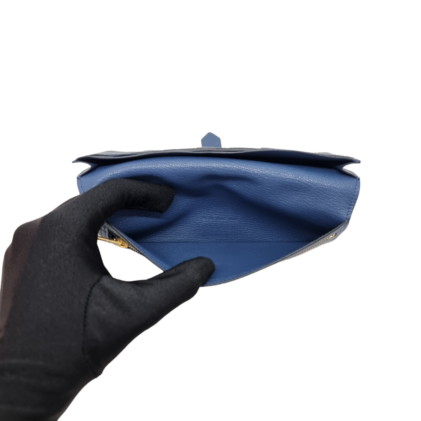 Hermes Bearn Compact Wallet Chevre Leather Ghw (Blue)