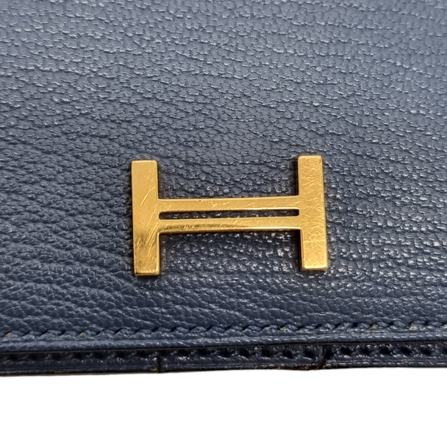Hermes Bearn Compact Wallet Chevre Leather Ghw (Blue)