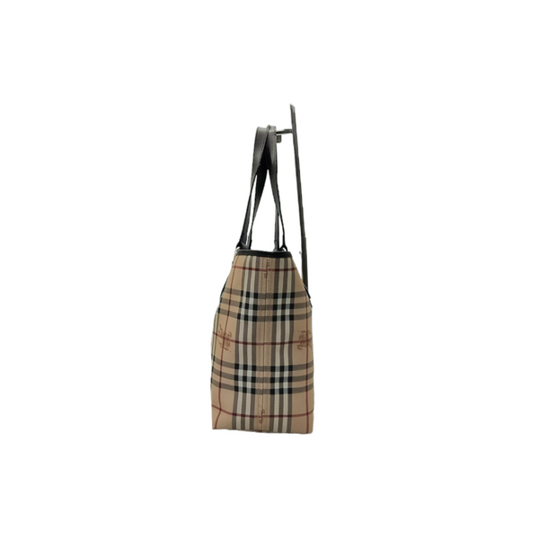 Burberry Haymarket Check Canvas Large Shoulder Bag Ghw (Brown)