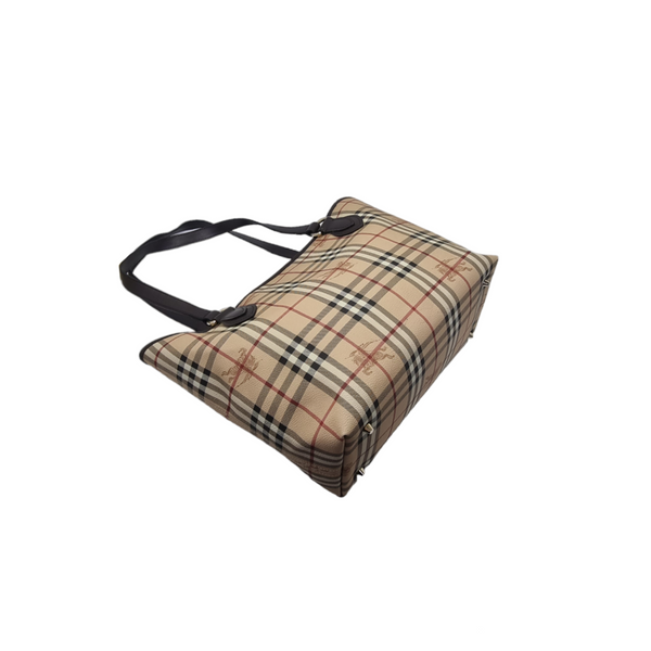Burberry Haymarket Check Canvas Large Shoulder Bag Ghw (Brown)