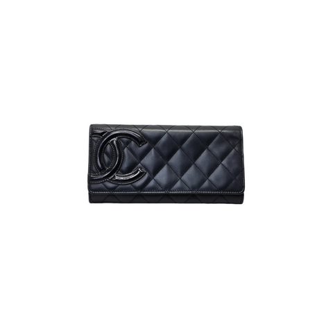 Chanel Cambon Ligne Long Wallet Quilted Lambskin Shw (Black)