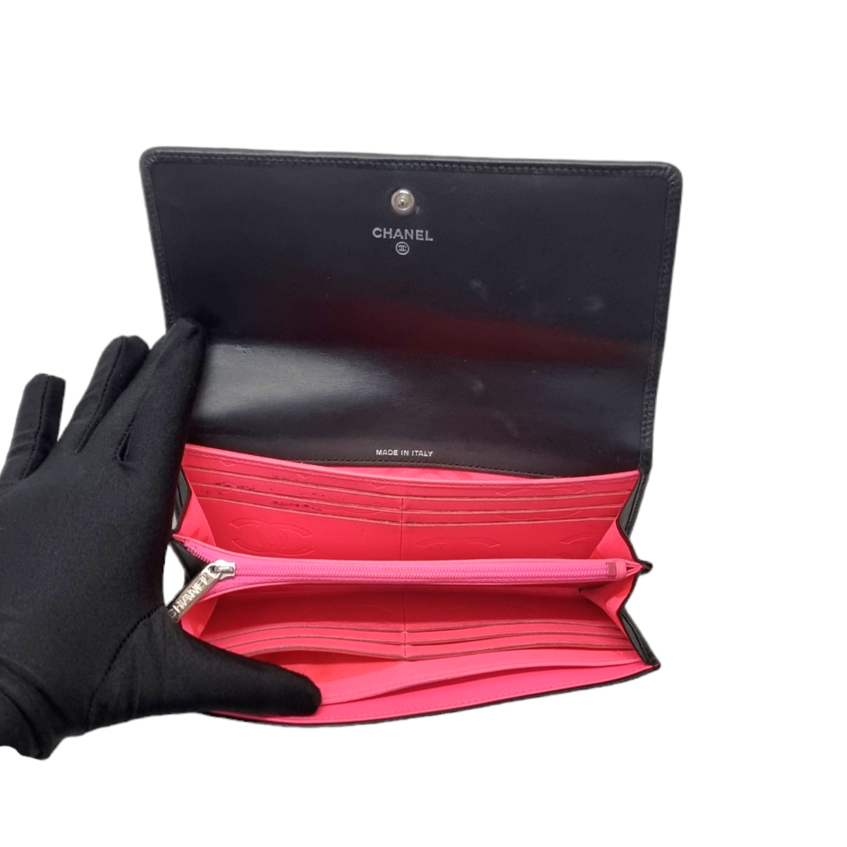 Chanel Cambon Ligne Long Wallet Quilted Lambskin Shw (Black)