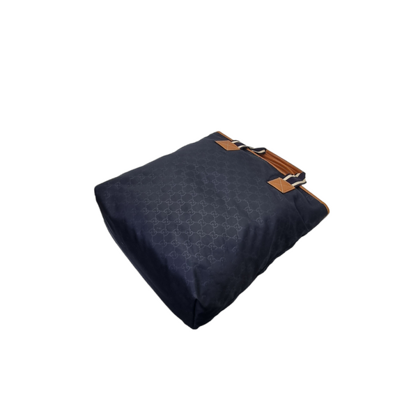 Gucci GG Monogram Nylon Document Bag Light Gold Hw (Dark Blue)