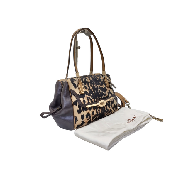 Coach Madison Ocelot Jacquard Leopard Print Canvas Leather Tote Ghw (Brown)