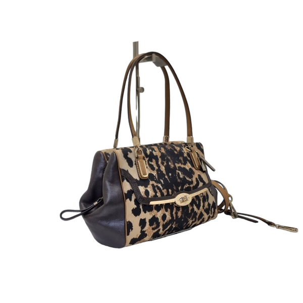 Coach Madison Ocelot Jacquard Leopard Print Canvas Leather Tote Ghw (Brown)