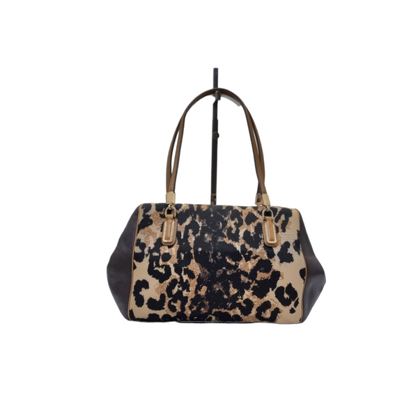 Coach Madison Ocelot Jacquard Leopard Print Canvas Leather Tote Ghw (Brown)