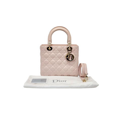 Christian Dior Lady Dior Medium Leather Ghw (Light Pink)