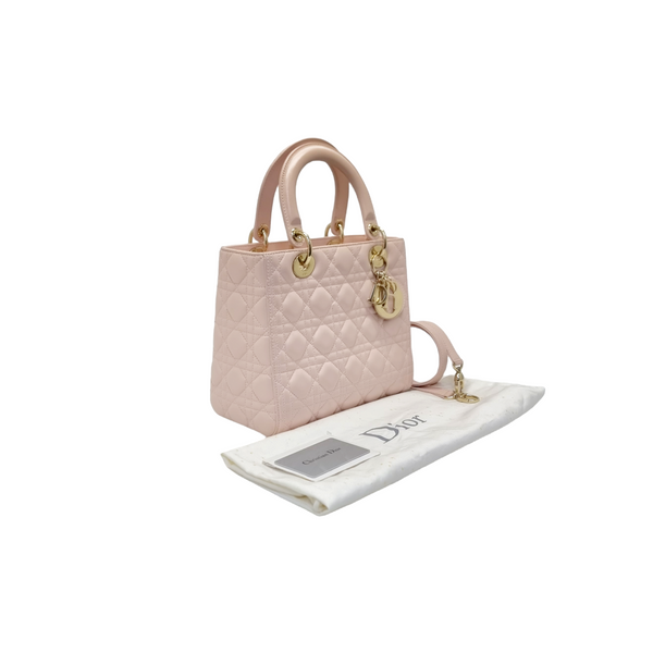 Christian Dior Lady Dior Medium Leather Ghw (Light Pink)