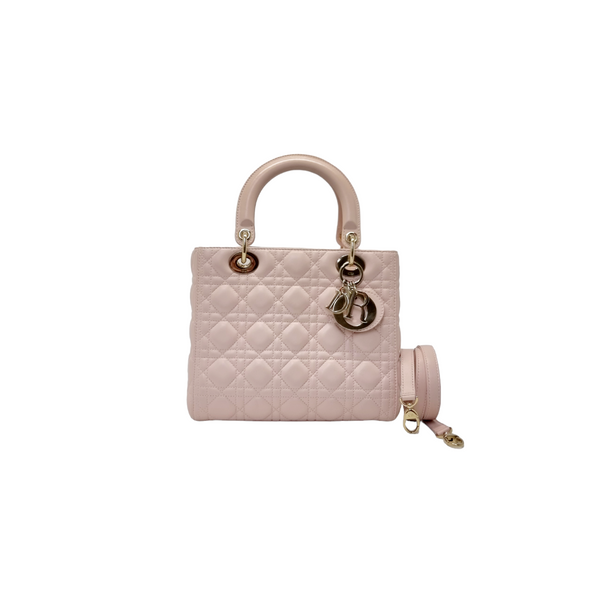 Christian Dior Lady Dior Medium Leather Ghw (Light Pink)