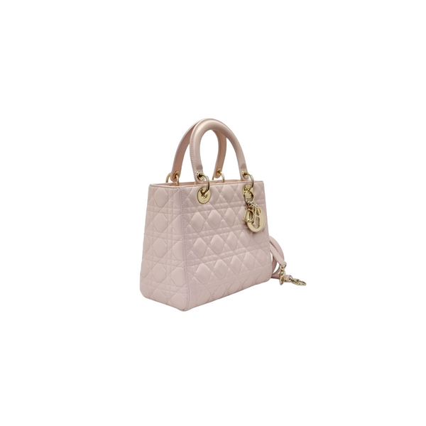 Christian Dior Lady Dior Medium Leather Ghw (Light Pink)