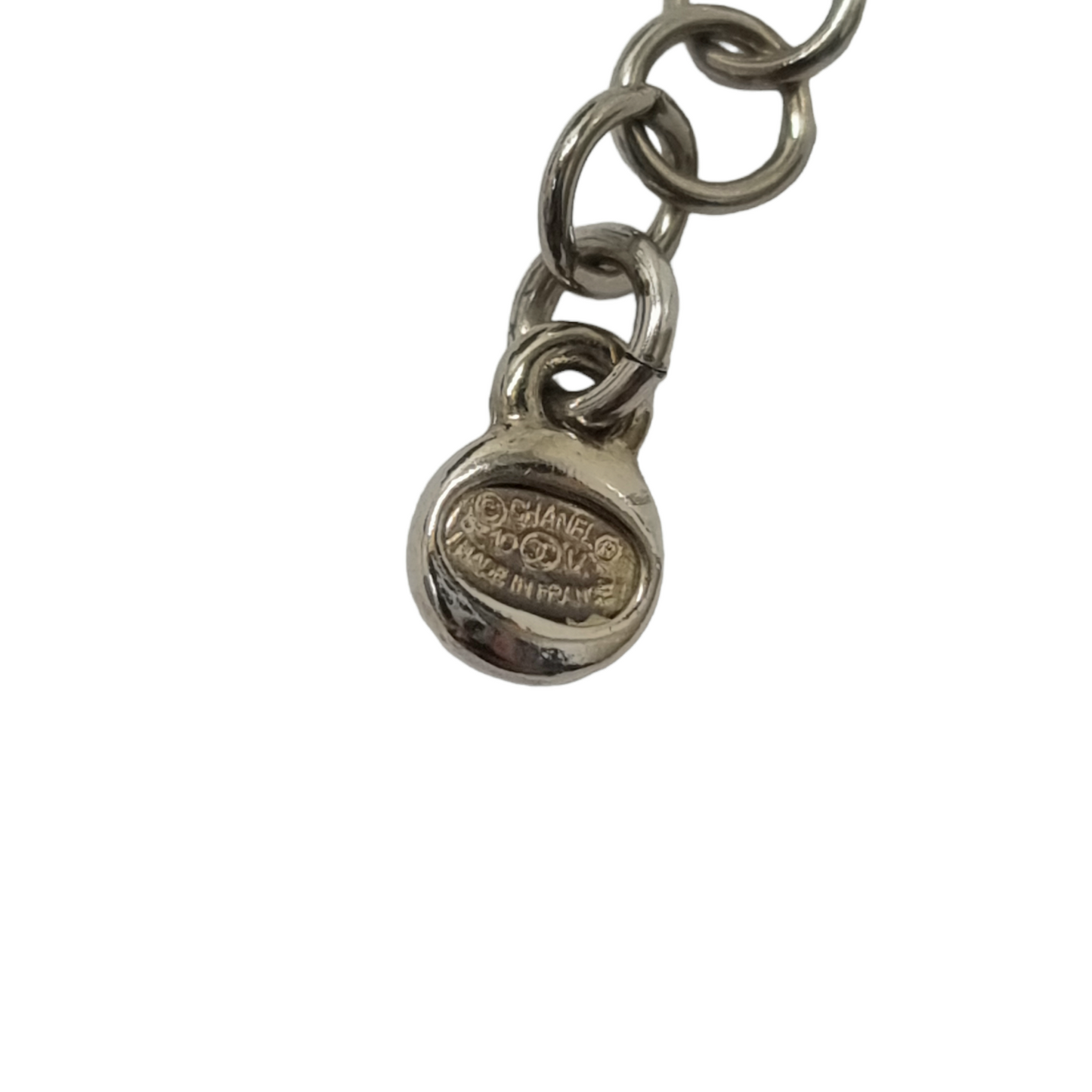 Chanel Necklace CC Logo Argyle Crystal Studs Silver
