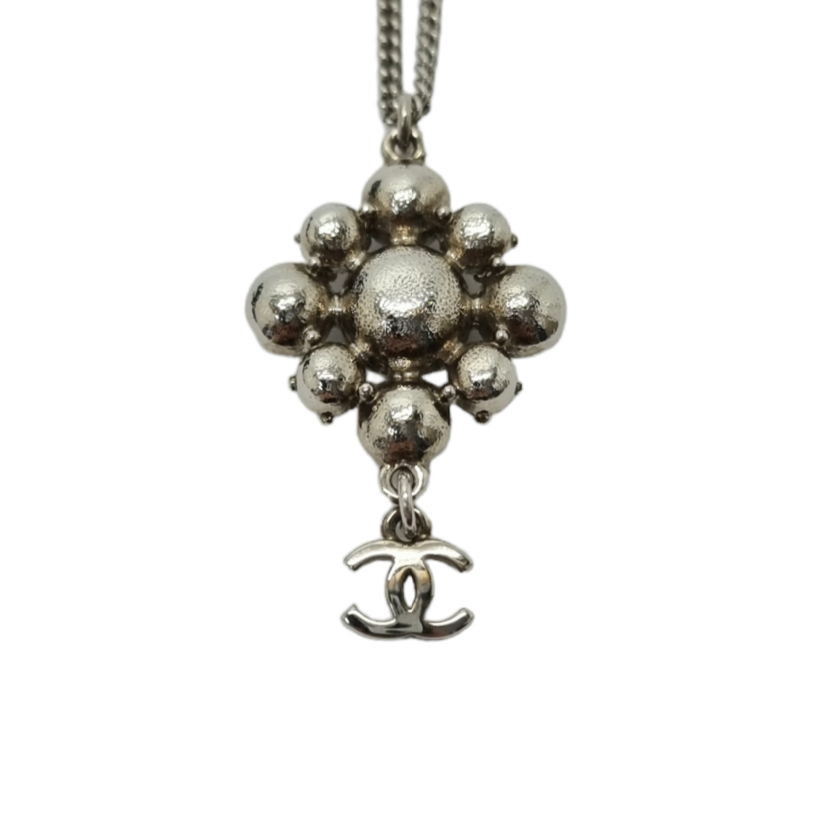 Chanel Necklace CC Logo Argyle Crystal Studs Silver