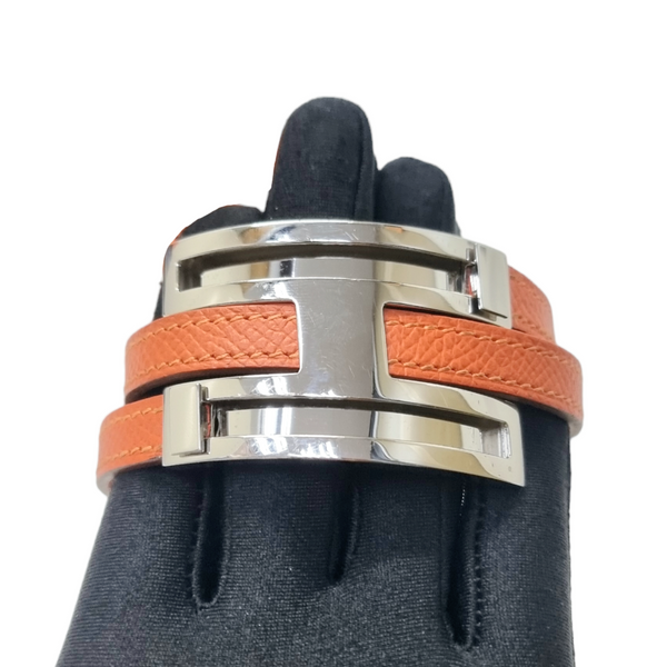 Hermes Chamonix Pousse Bracelet Calfskin Leather Palladium Hw (Orange)