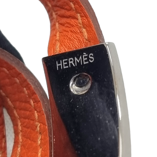 Hermes Chamonix Pousse Bracelet Calfskin Leather Palladium Hw (Orange)