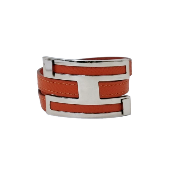 Hermes Chamonix Pousse Bracelet Calfskin Leather Palladium Hw (Orange)