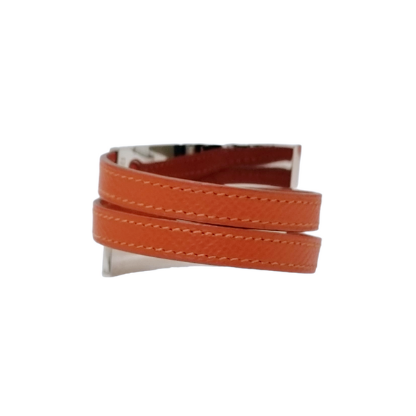 Hermes Chamonix Pousse Bracelet Calfskin Leather Palladium Hw (Orange)