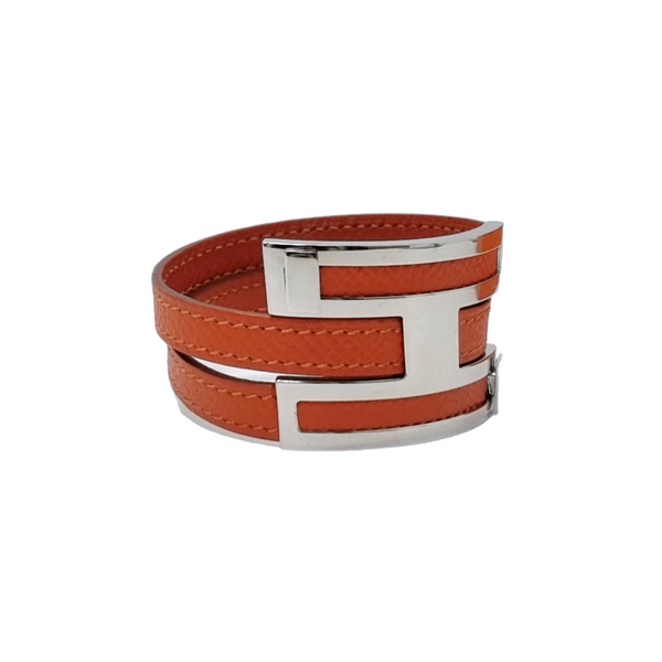 Hermes Chamonix Pousse Bracelet Calfskin Leather Palladium Hw (Orange)