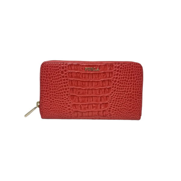 Furla Wallet Zippy Long Big Embossed Croc Leather Ghw (Red)