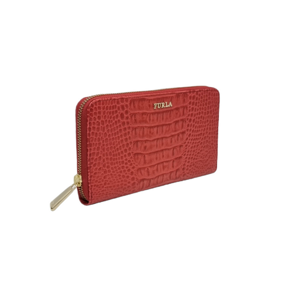 Furla Wallet Zippy Long Big Embossed Croc Leather Ghw (Red)