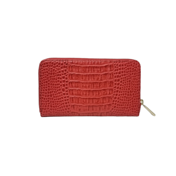 Furla Wallet Zippy Long Big Embossed Croc Leather Ghw (Red)