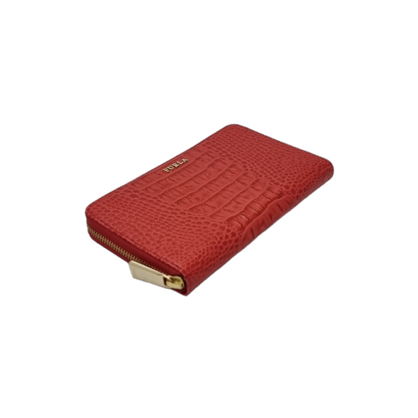 Furla Wallet Zippy Long Big Embossed Croc Leather Ghw (Red)