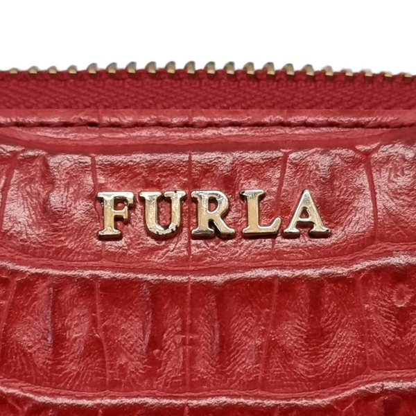 Furla Wallet Zippy Long Big Embossed Croc Leather Ghw (Red)