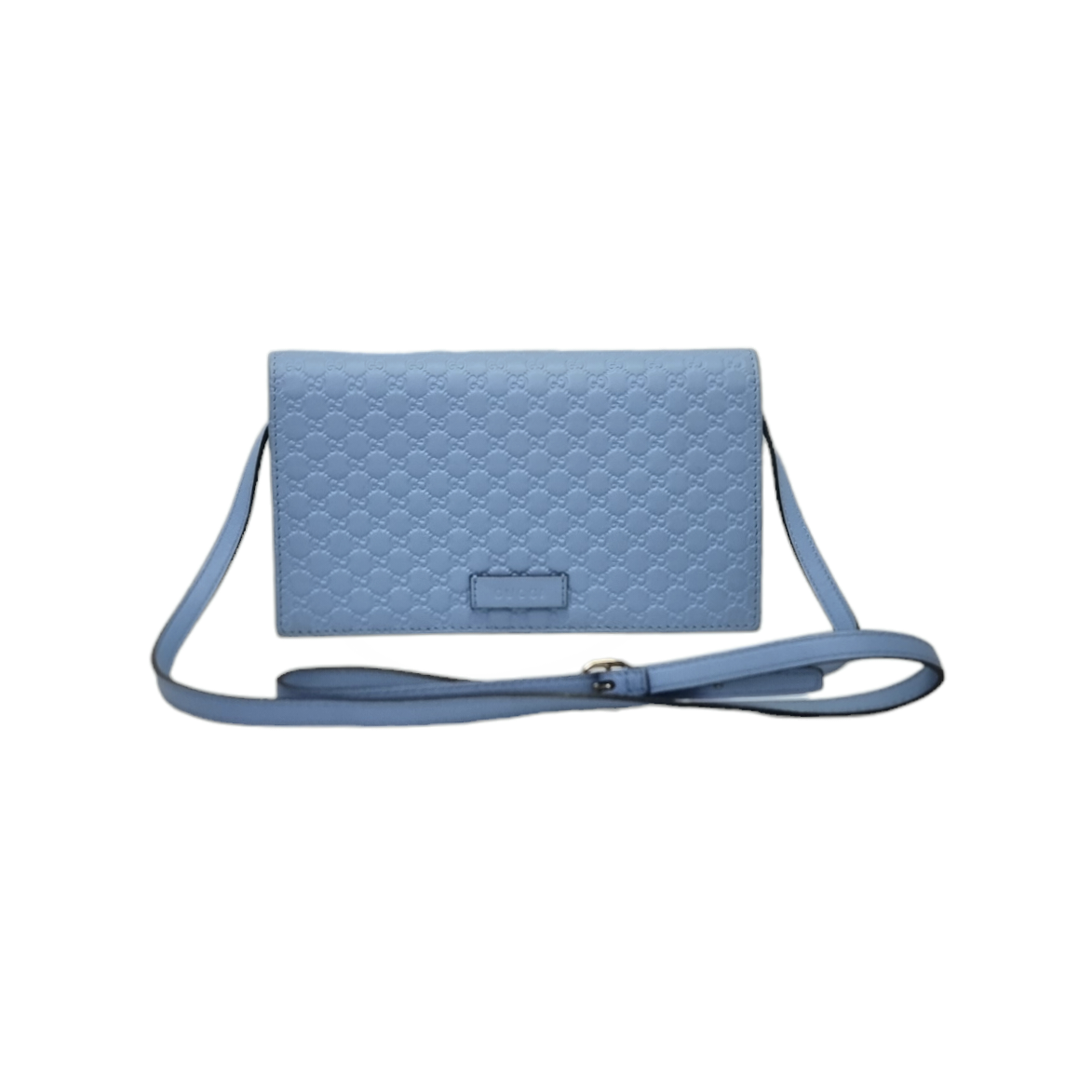 Gucci GG Microguccissima Leather Wallet On Strap Ghw (Light Blue)