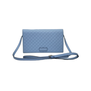 Gucci GG Microguccissima Leather Wallet On Strap Ghw (Light Blue)