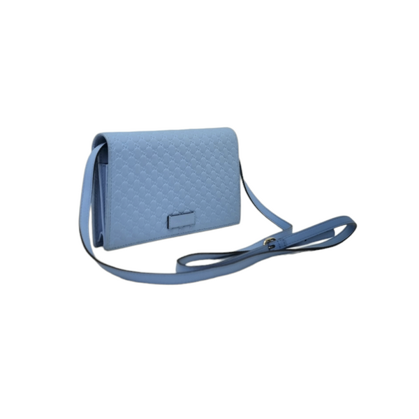 Gucci GG Microguccissima Leather Wallet On Strap Ghw (Light Blue)