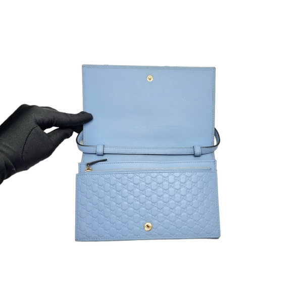 Gucci GG Microguccissima Leather Wallet On Strap Ghw (Light Blue)