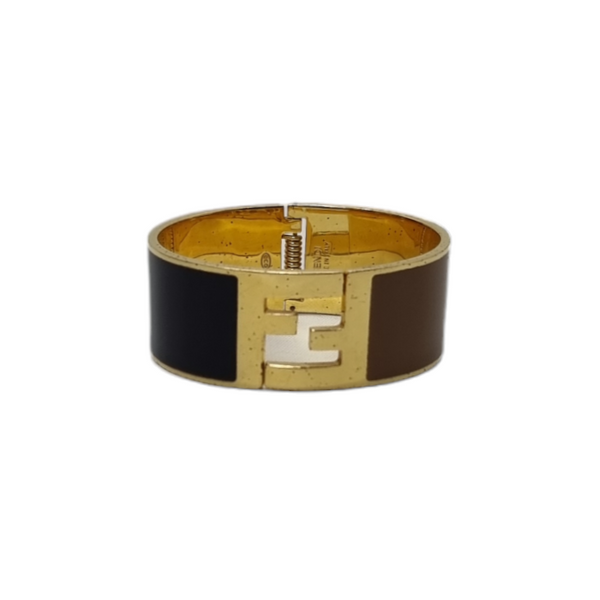 Fendi Enamel Fendista Cuff Bracelet Ghw (Brown/Black)