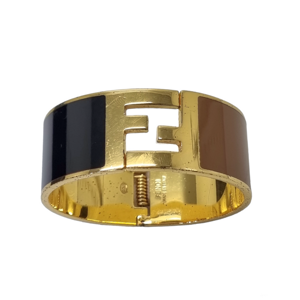 Fendi Enamel Fendista Cuff Bracelet Ghw (Brown/Black)