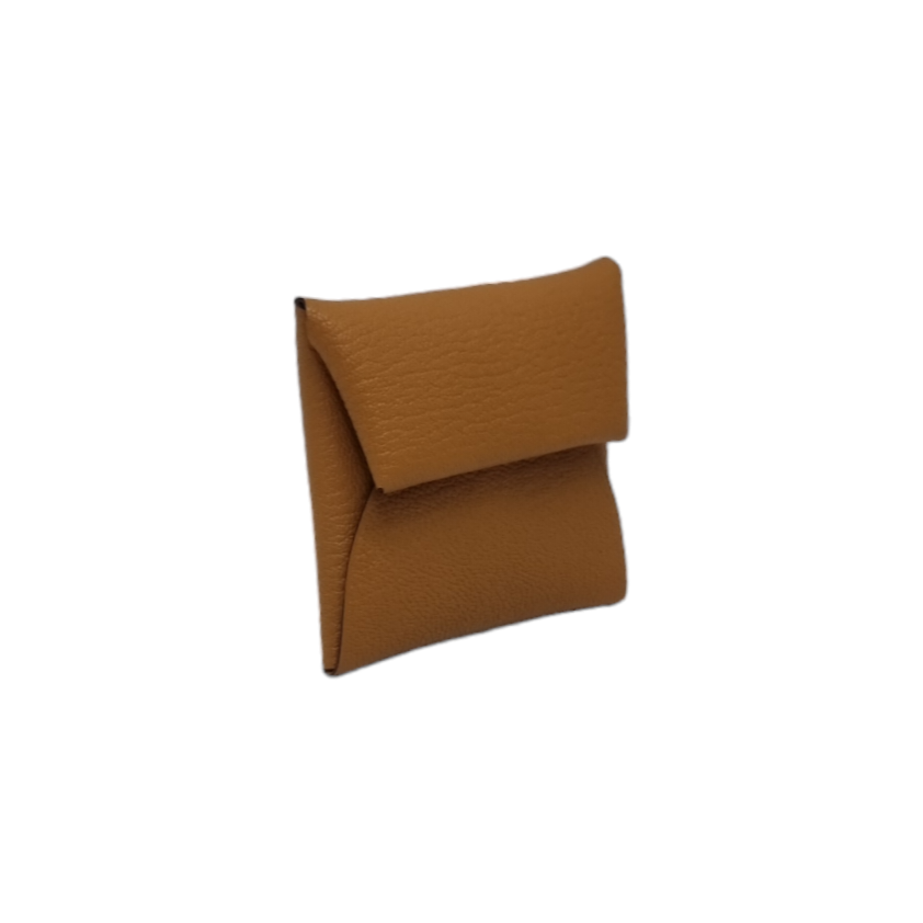 Hermes Bastia Change Purse Chevre Leather Palladium Hw (Caramel)