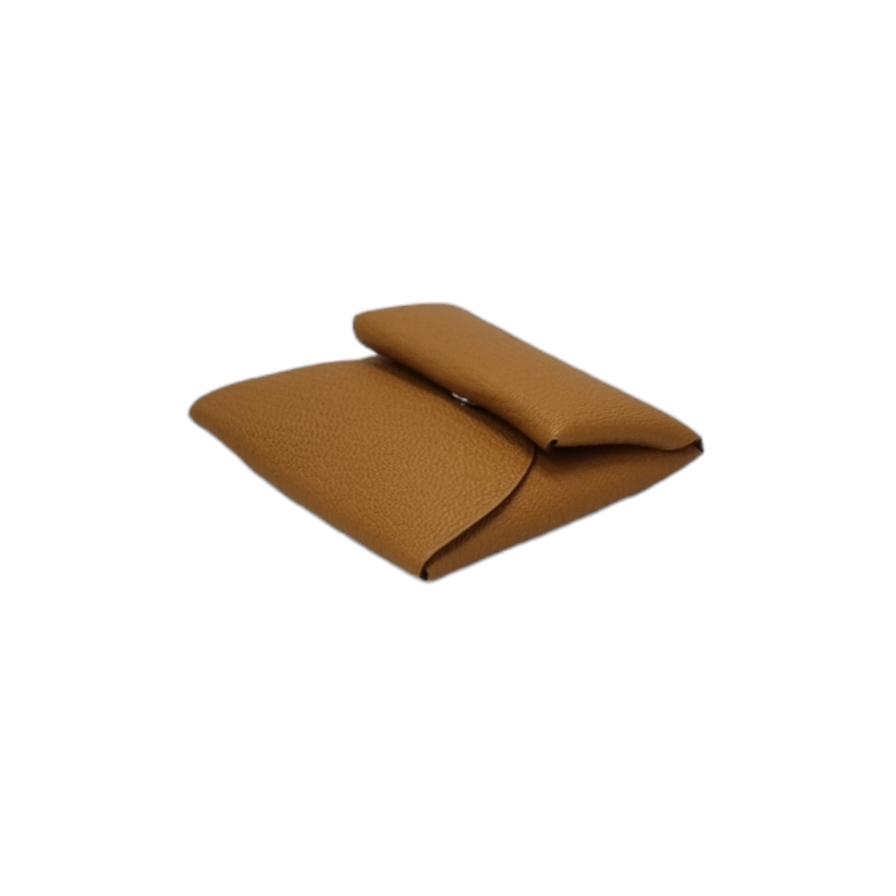 Hermes Bastia Change Purse Chevre Leather Palladium Hw (Caramel)