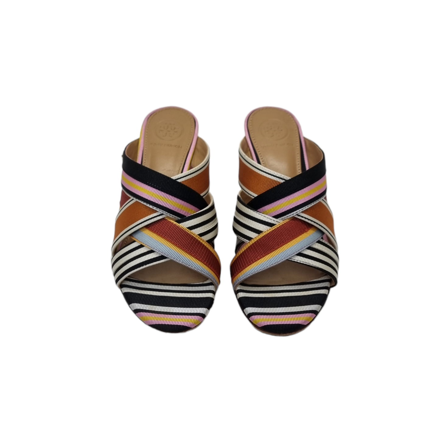 Tory Burch Striped Canvas Graham Slide Sandals Ghw (Multicolor)