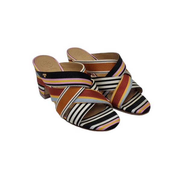 Tory Burch Striped Canvas Graham Slide Sandals Ghw (Multicolor)