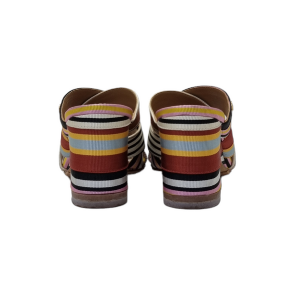 Tory Burch Striped Canvas Graham Slide Sandals Ghw (Multicolor)