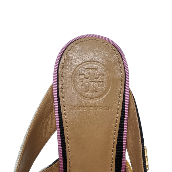 Tory Burch Striped Canvas Graham Slide Sandals Ghw (Multicolor)