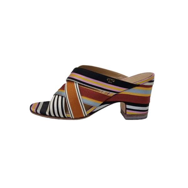 Tory Burch Striped Canvas Graham Slide Sandals Ghw (Multicolor)