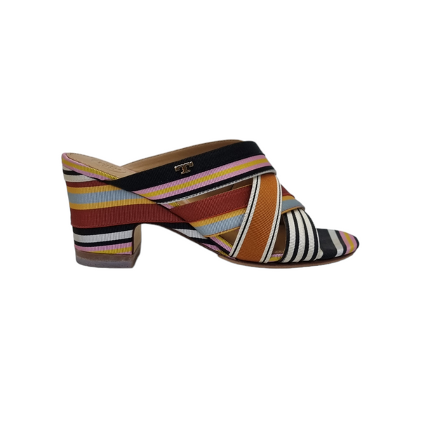 Tory Burch Striped Canvas Graham Slide Sandals Ghw (Multicolor)