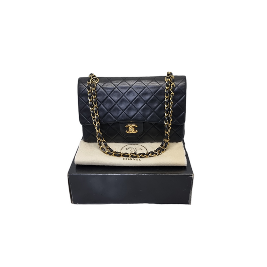 Chanel Vintage Classic Medium Double Flap Vintage Lambskin Ghw (Black)