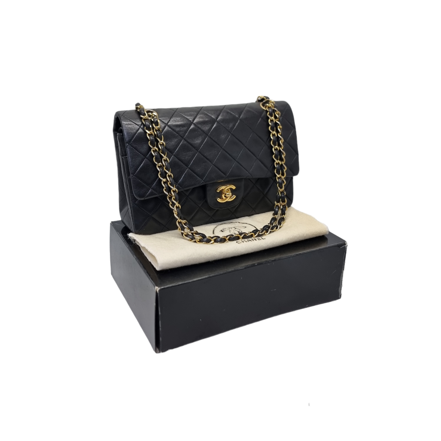 Chanel Vintage Classic Medium Double Flap Vintage Lambskin Ghw (Black)