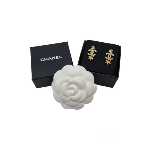 Chanel Earrings CC Logo Crystal Embellised Flower Street Ghw